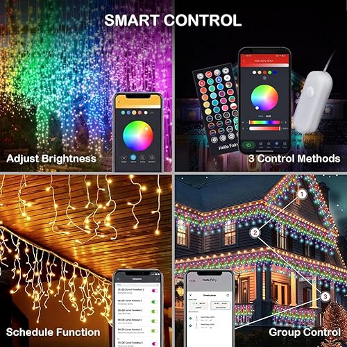 Miniatura 3 de Luces de carámbano de Navidad inteligentes de 33 pies, 58 modos de escena, 16 millones de colores, luces LED RGB con aplicación y control remoto,