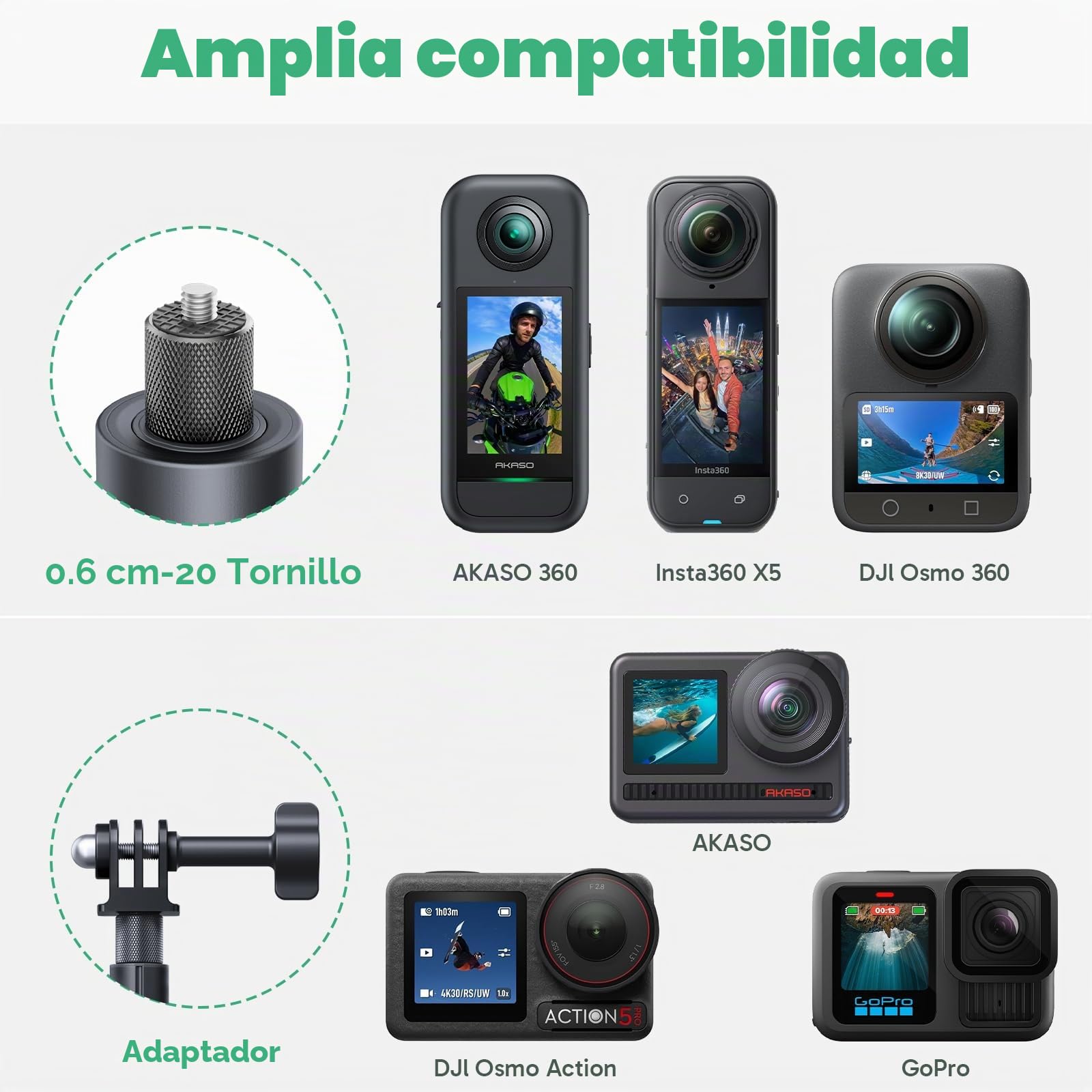 AKASO Palo Selfie con Trípode de 47.2"/120cm con Efecto Invisible | Compatible con AKASO 360, EK7000/EK7000 Pro, Brave 4/Brave 7, V50X Cámara de Acción