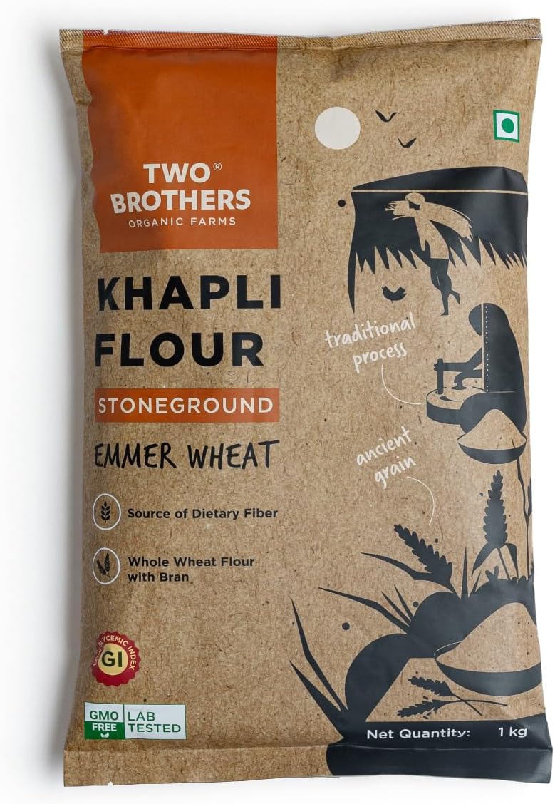 Khapli Wheat Flour (1kg) | Low-Gluten Wheat Flour | High Dietary Fiber for Easy Digestion | Stoneground Emmer | Khapli Atta | India's Only Certified Glyphosate Free Atta