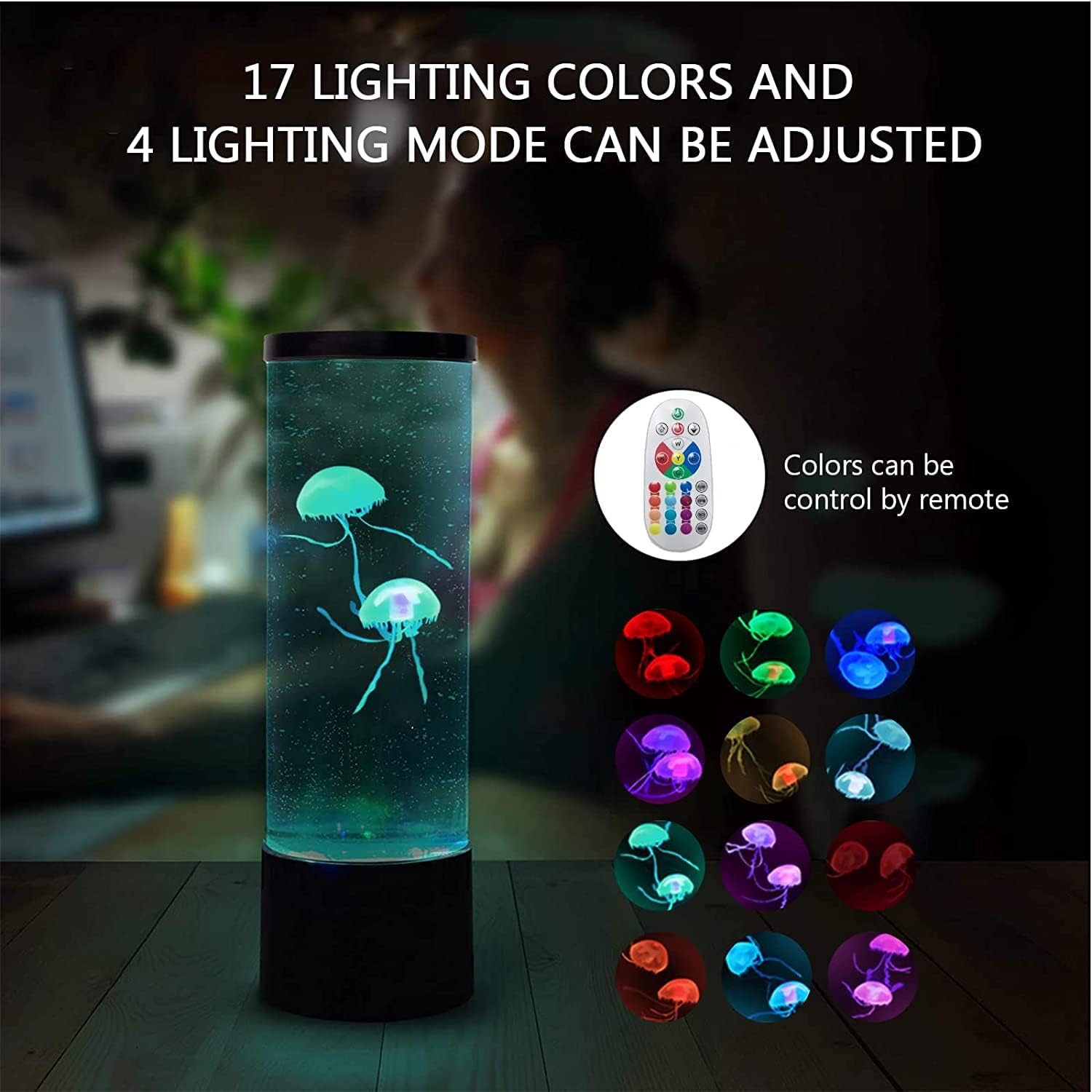 FBSPORT lavalampe quallen lampelava mit Fernbedienung 17 Farben jellyfish lamp lavalampe quallenlampe quallenlampen Quallen Aquarium für Stimmungslicht Dekoration Weihnachten Geschenke Kinder