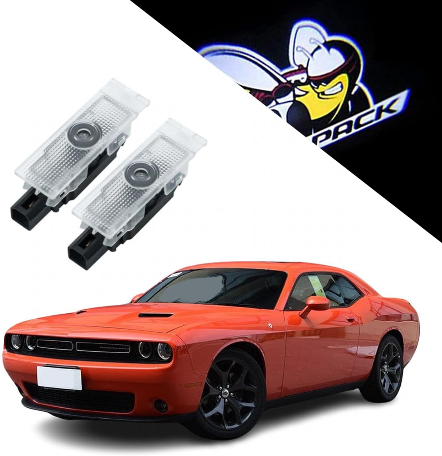 2 Pcs Car Door Lights Logo for Ghost Shadow Welcome Puddle Projection Light Compatible with Dodge Challenger 2015~Present Accessories (1. Scat Pack Emblem for Challenger)