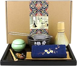 Artcome Japanese Matcha Tea Set, Matcha Whisk, Traditional Scoop, Matcha Bowl, Black Bamboo Tray, Ceramic Whisk Holder, Matcha Caddy, Handmade Matcha Ceremony Kit for Japanese Tea Ceremony (10Pcs)