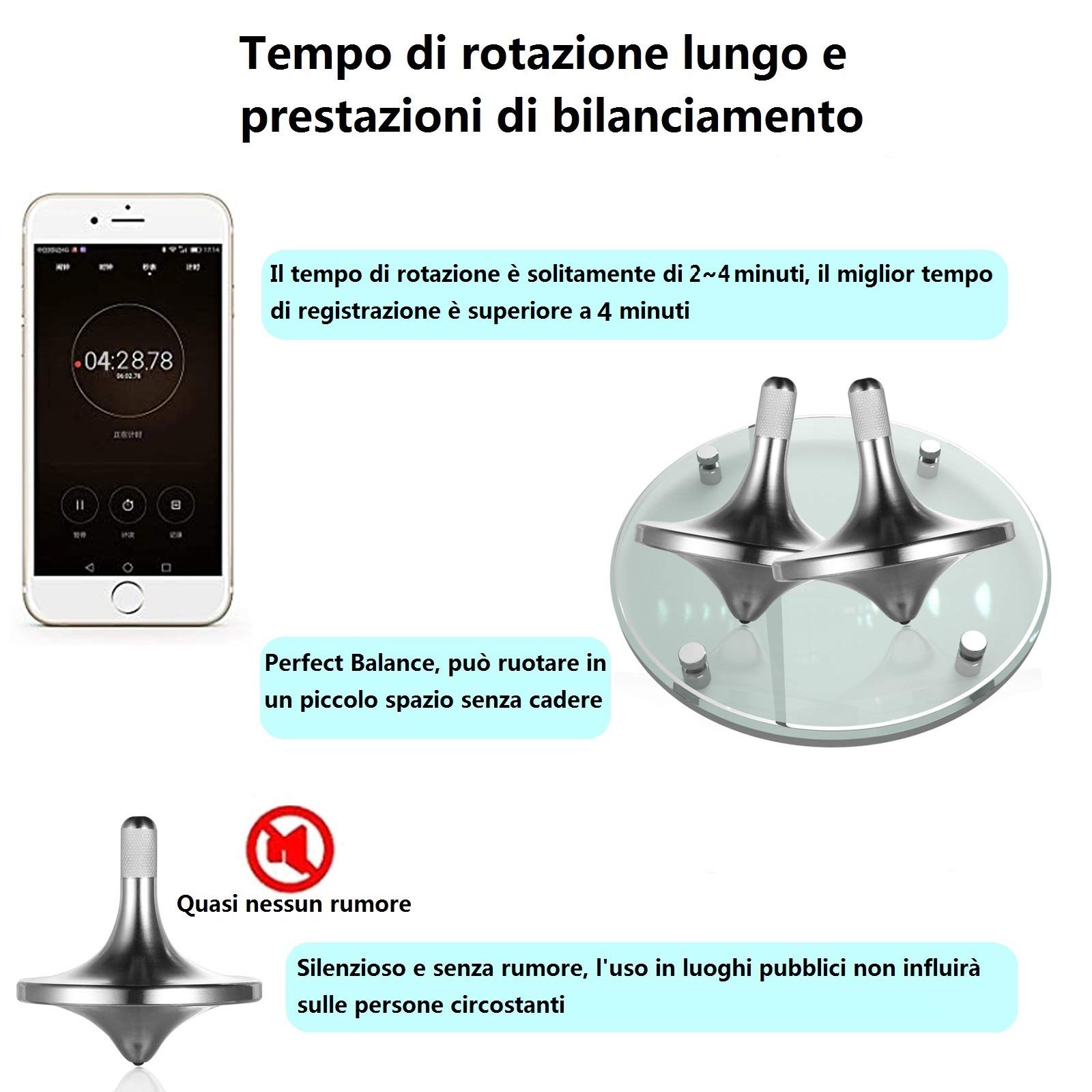 Stainless Steel Spinning Top, Premium Exquisite Perfect Balance Well Made Metal Desk EDC Little Toy, Spin Long Time, Easily Exceeds 6 minutes, Great Value (S/Silver) - Image 3