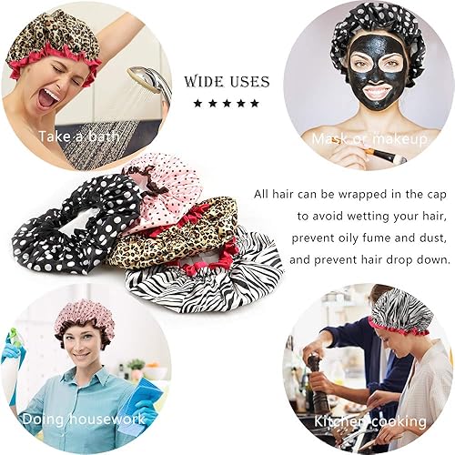 Miniatura 6 de TCOTBE Gorro de ducha para mujer, elástico y reutilizable, protección del medio ambiente, doble capa impermeable