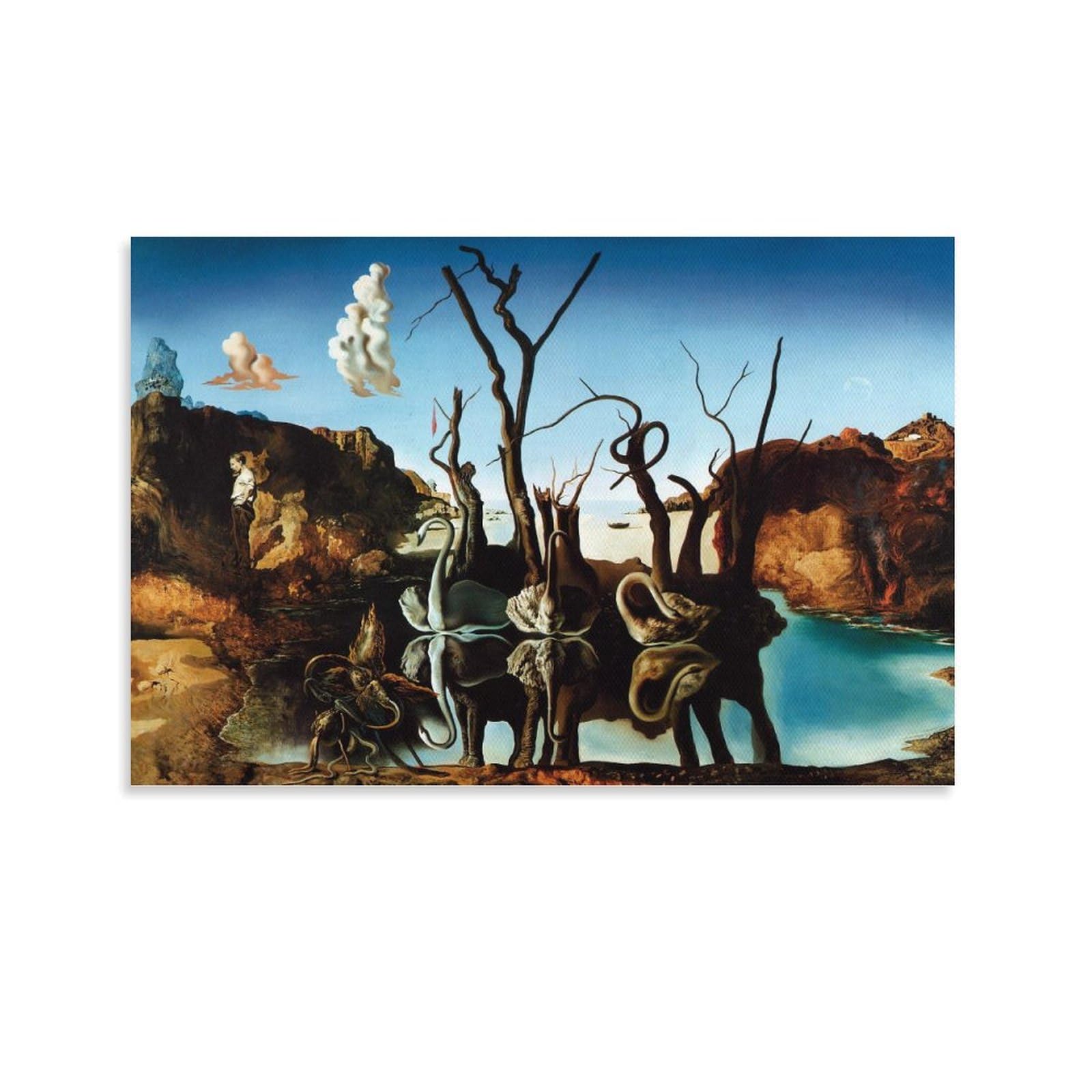 Salvador Dali Wall Art Prints 《Swans Reflecting Elephants》art Poster Wall Art Poster Scroll Canvas Painting Picture Living Room Decor Home 20x30inch(50x75cm)