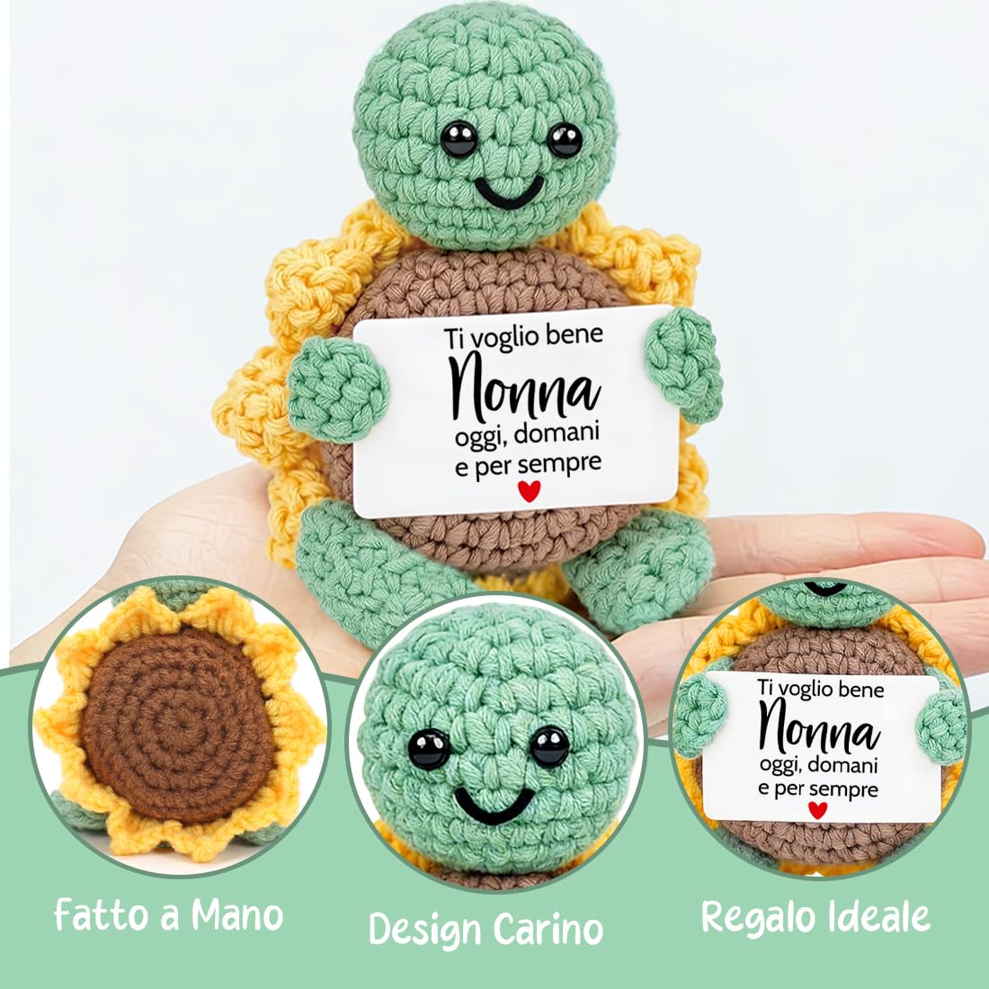 Regalo Della Nonna,Ti Voglio Bene Nonna,Regali Nonna Compleanno,Tartaruga Lavorata a Maglia con Girasole,Supporto Emotivo,Personalizzato Regalo Nonna Compleanno Natale Anniversario