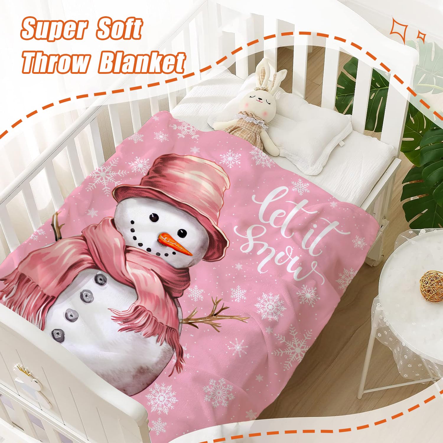 Christmas Snowman Throw Blanket - Pink Holiday Fleece Blanket 30x40 Inches, Soft Lightweight For Baby, Toddler, Pet - View #5