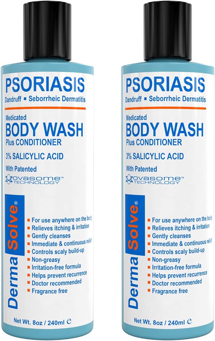 Dermasolve Medicated Psoriasis Body Wash - 2-Pack (8.0 oz each) - Proven to Provide Relief from Psoriasis, Eczema & Seborrheic Dermatitis, Doctor Recommended for Dry, Itchy, Red, Flaky, Scaly Skin