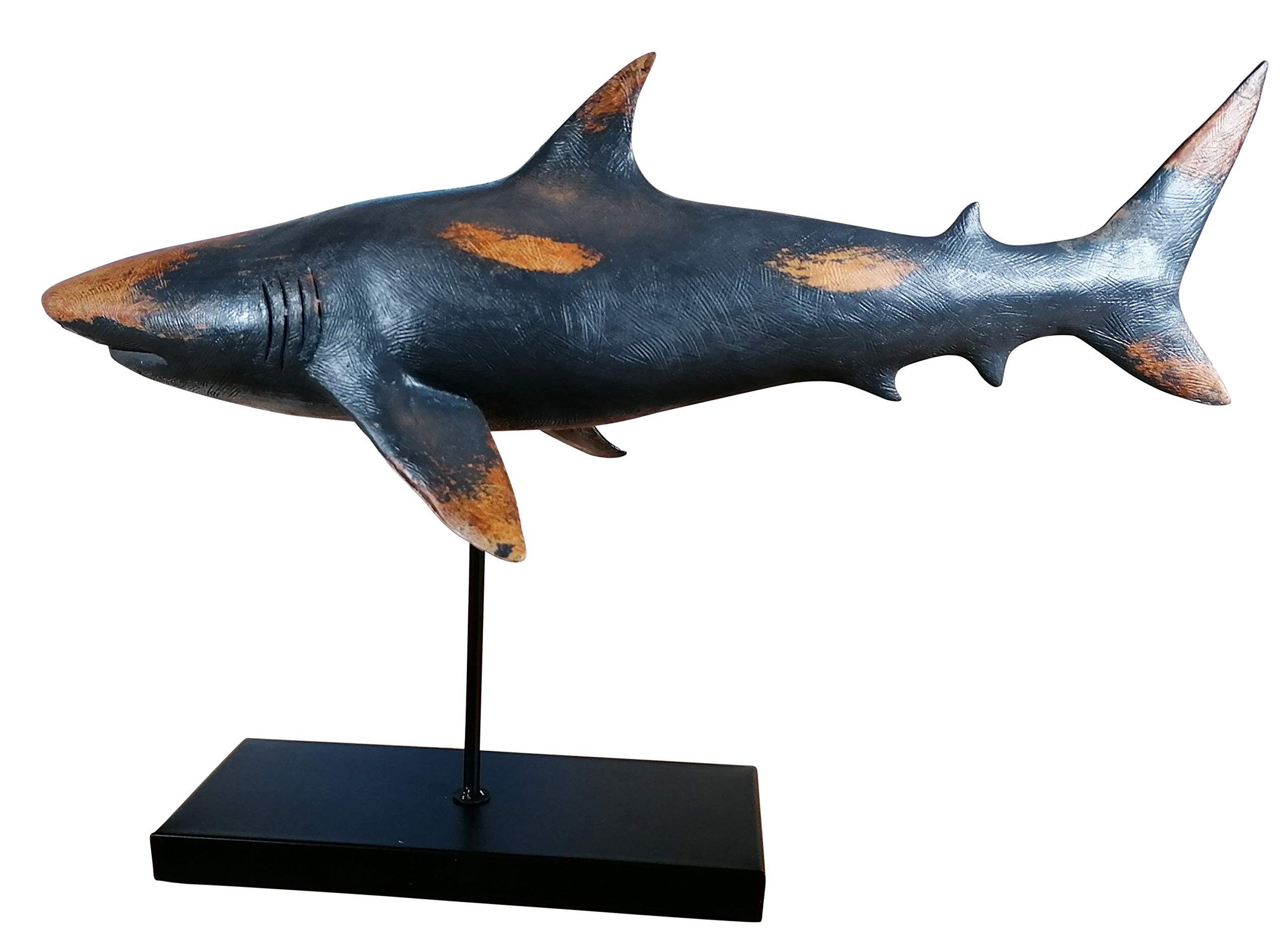 MichaelNoll Hai Haifisch Fisch Dekofigur Statue Skulptur Polyresin Modern - Maritime Deko für Wohnung in Holz-Optik - Dekoration für Wohnzimmer, Schlafzimmer oder Badezimmer - XXL 59x24x38,5 cm
