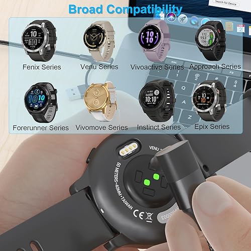 Miniatura 5 de Paquete de 2 cables de carga 2 en 1 para Garmin Watch de 3.3 pies, cable de carga USB con tipo C para Fenix 8 7 7X 6 Pro, Forerunner 970 965 570 265