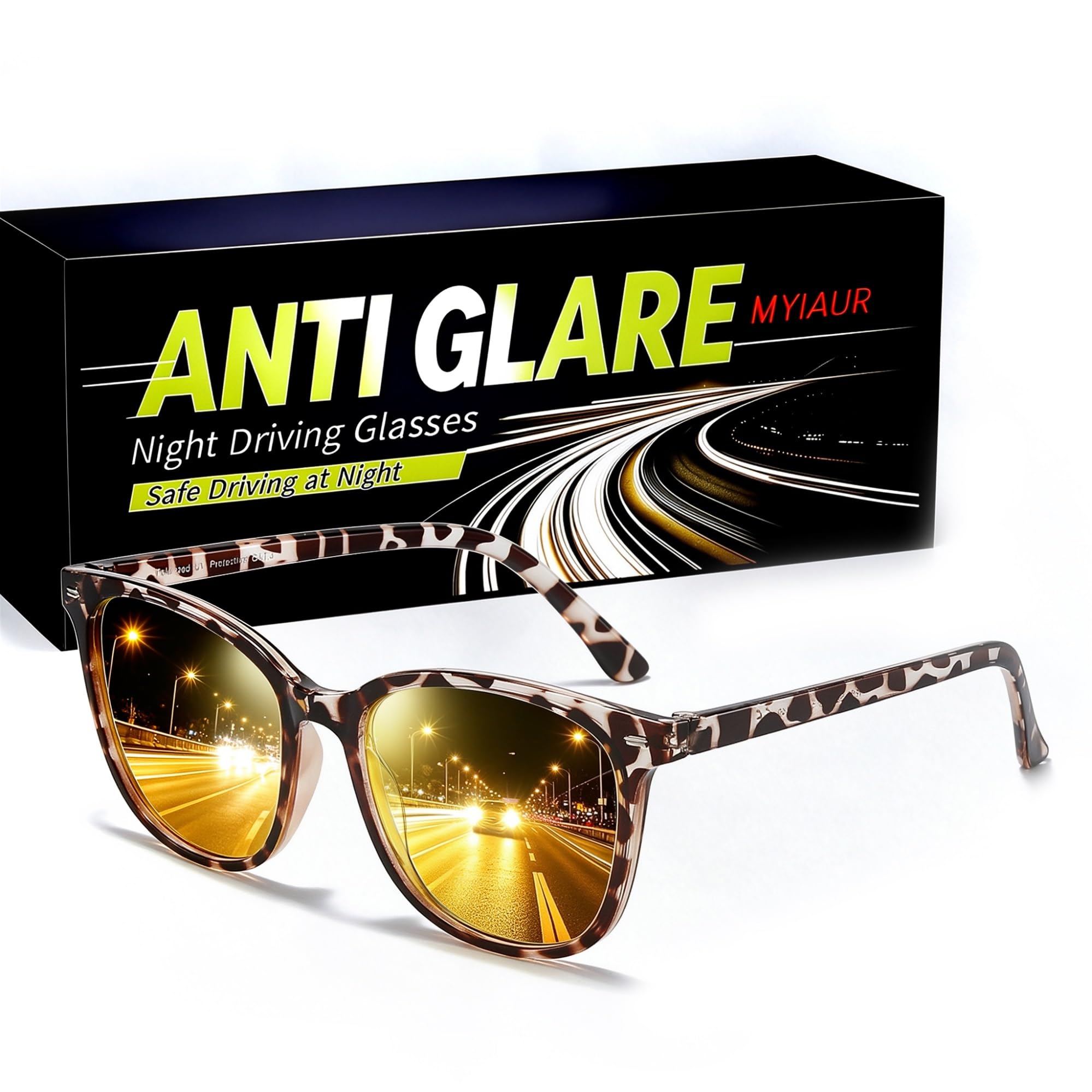 Myiaur Polarized Night Vision Glasses for Women, Anti-Glare Yellow Lens