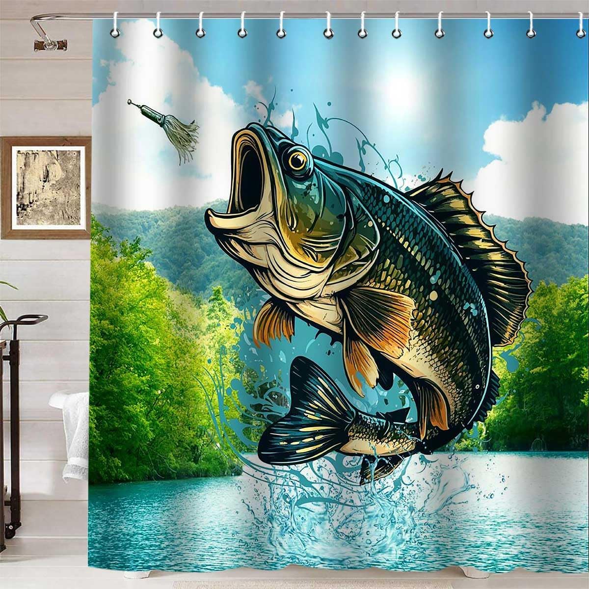 Amazon.com: Namdeva Bass Fish Shower Curtain, Fishing Shower Curtain ...