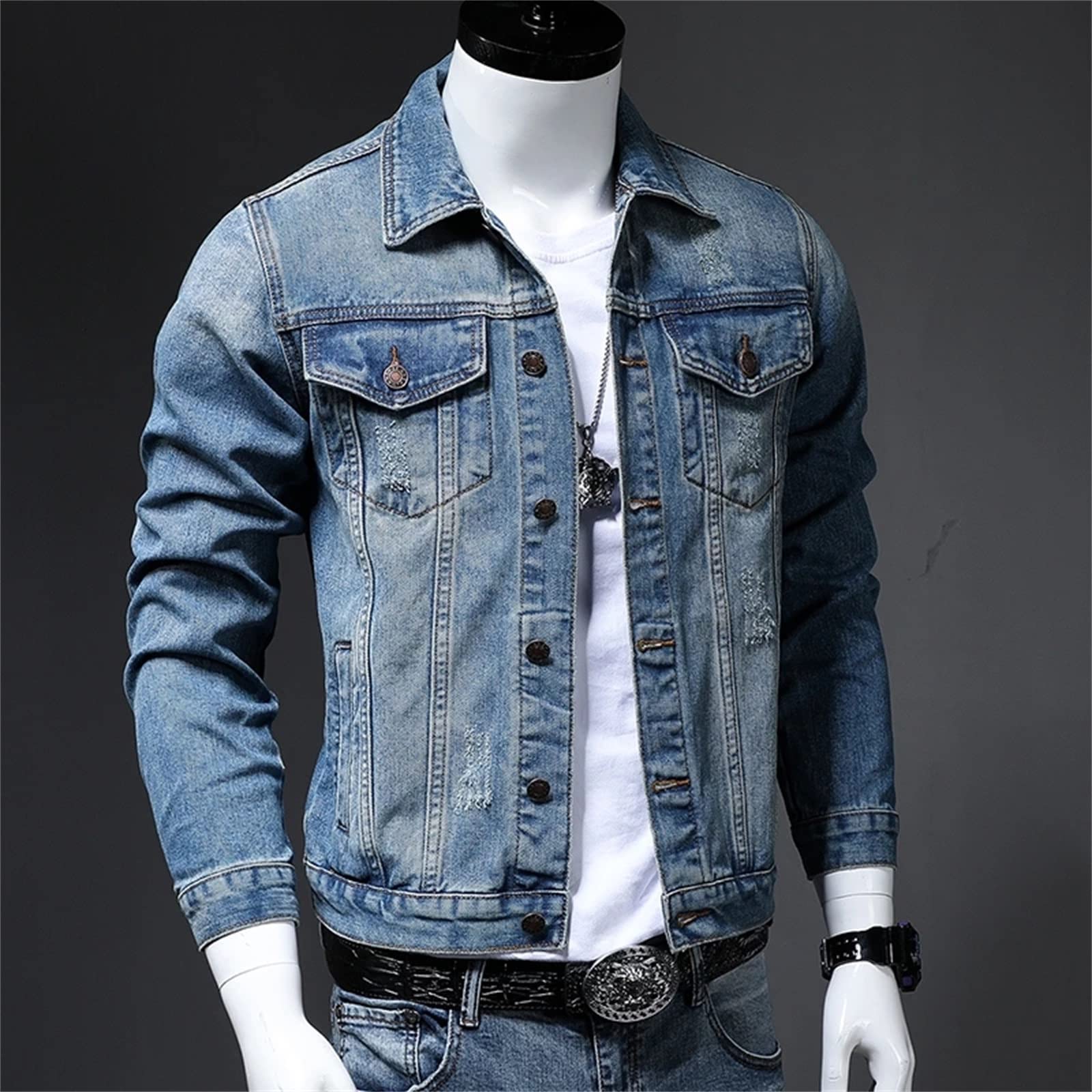 Amazon.co.jp: Mens Denim Jacket Autumn Retro Denim Jacket