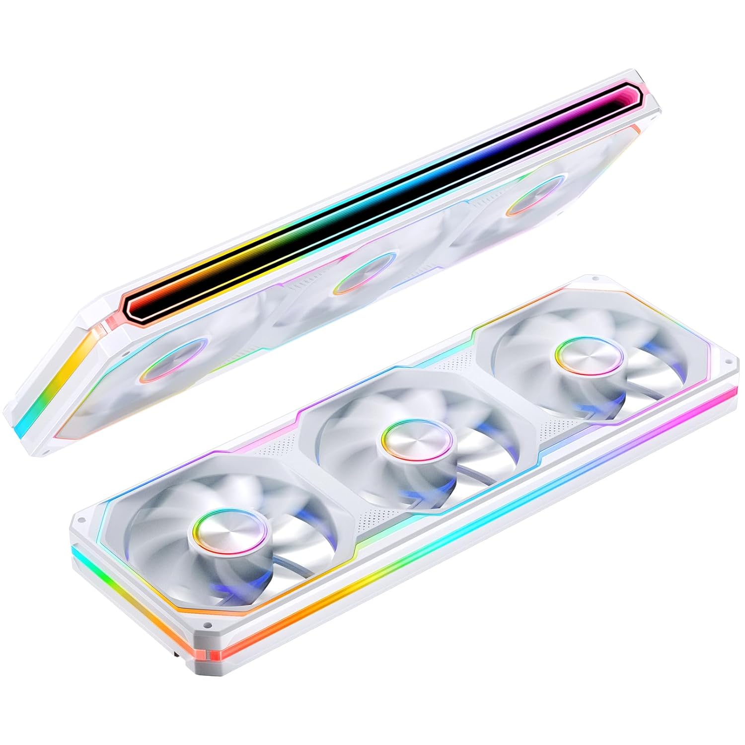 JONSBO XA360WR (Reverse) PC Fan,Reverse Blade Silent Computer Fan, Dual-Light Effect, Switch At Will,All-in-One, Single Frame Unit with3x120mm ARGB Fans,1800RPM,28MM Thick,White