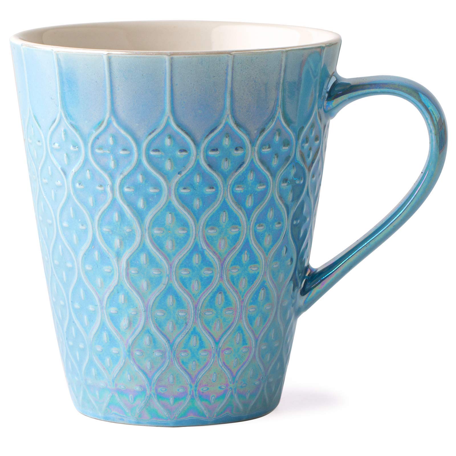 Sunramic Pottery Mug Cups for Coffee Tea Hot Drinking Milk Cocoa Cereal 11oz (Blue) Stylish Design Anti-Slip Young Color