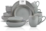 20-Piece Ensemble de vaisselle en céramique nordique - Collection de produits de table à jarret relevé avec 4-Person Plaques & Bols, Lumineux Bleu clair Seringue Speckled pour une utilisation quotidienne