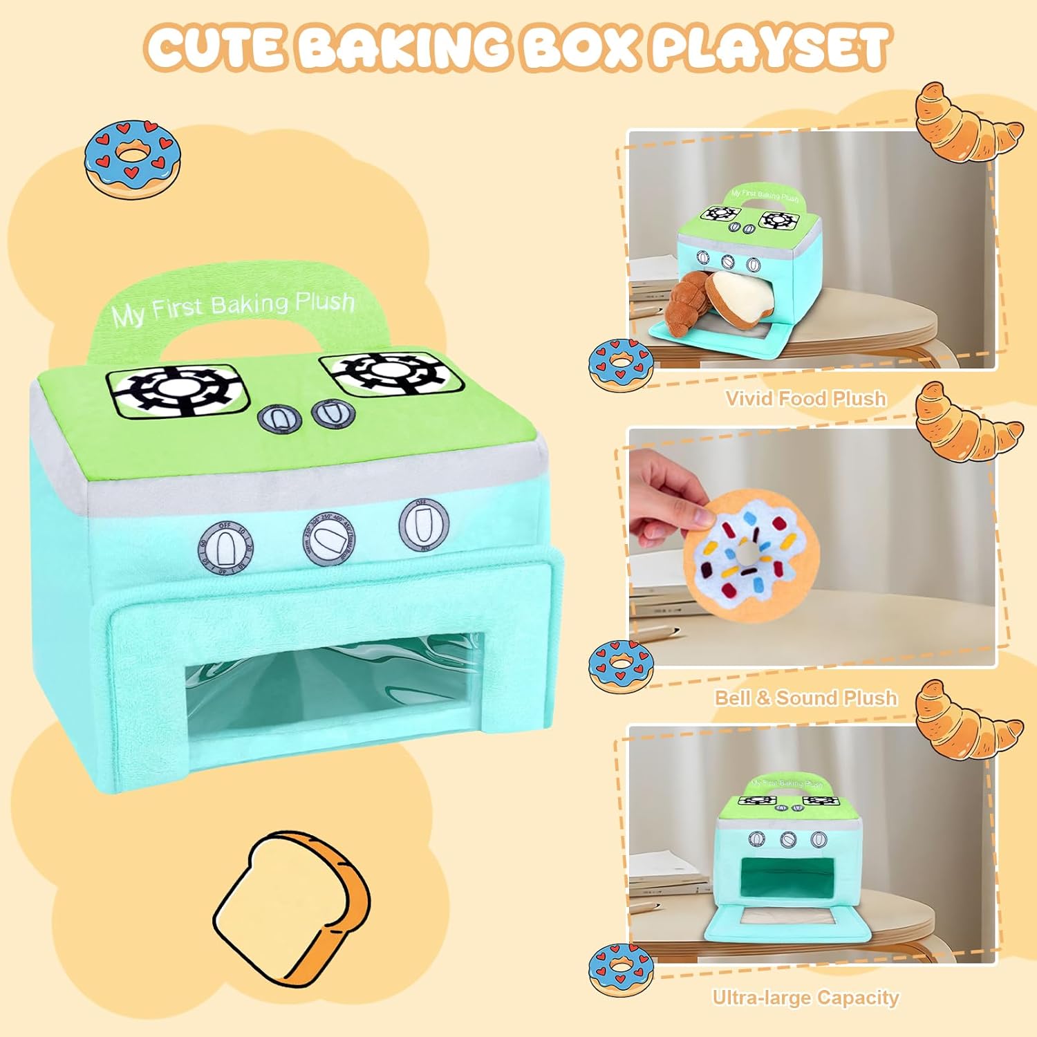My First Baking Plush, Baby Baking Toy Set with 5 Pcs Dessert Plushies for Toddlers, First Birthday Gifts for Boys Girls