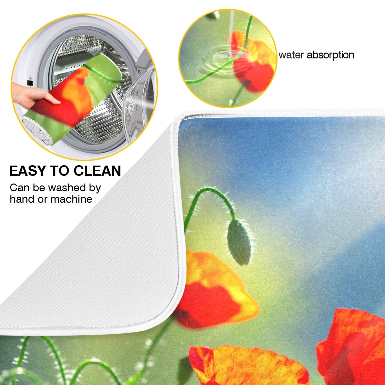 Tapis Évier Épais Fleurs Fleur Tapis De Sechage Polyester Tapis Égouttoir Vaisselle Séchage Rapide Tapis Égouttoir À Vaisselle 41X46cm Pour Réfrigérateur, Vaisselle, Cuisine