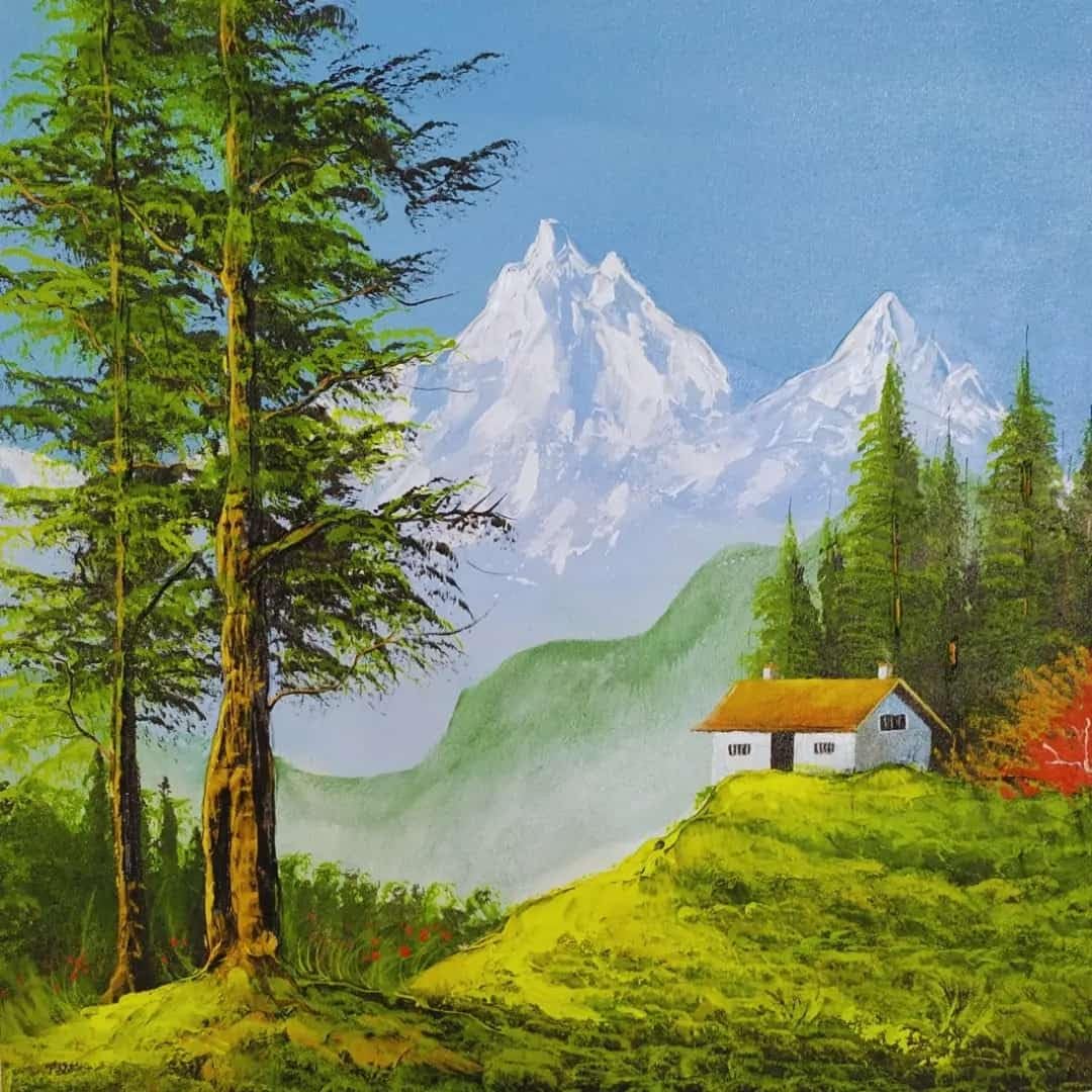 MDK-Nature Landscape, Acrylic On Canvas Painting, | Home & Wall D�cor | Original Handmade Texture Artwork | Size 15/15 Inches (mountain)