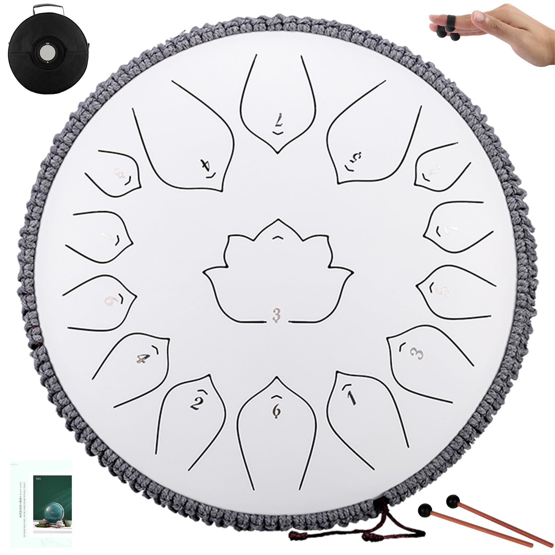 Steel Tongue Drum,14 Inches 15 Notes C-Key Major Lotus Alloy Yoga Zen Meditation Space Chakra Tank Finger HandPan Hue Ethereal Drum with Mallets,Balmy Pan Percussion Instrument Set for Adults and Kids