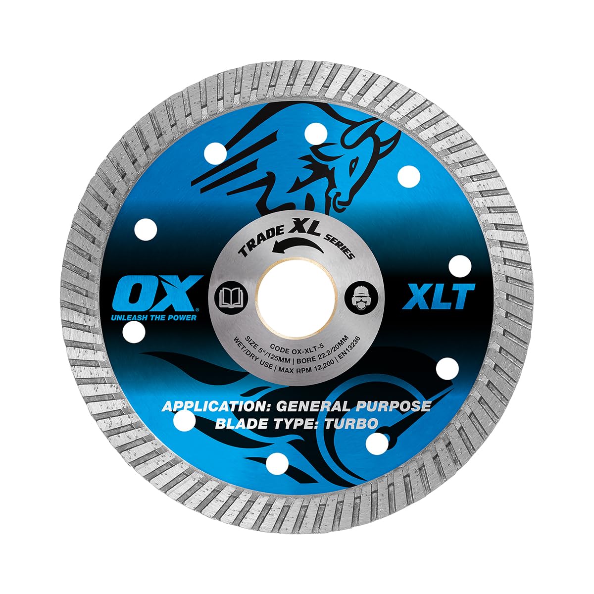 OX Tools Trade XL Turbo Diamond Blade 125mm for Concrete & Stone Cutting, 10mm Segment Height