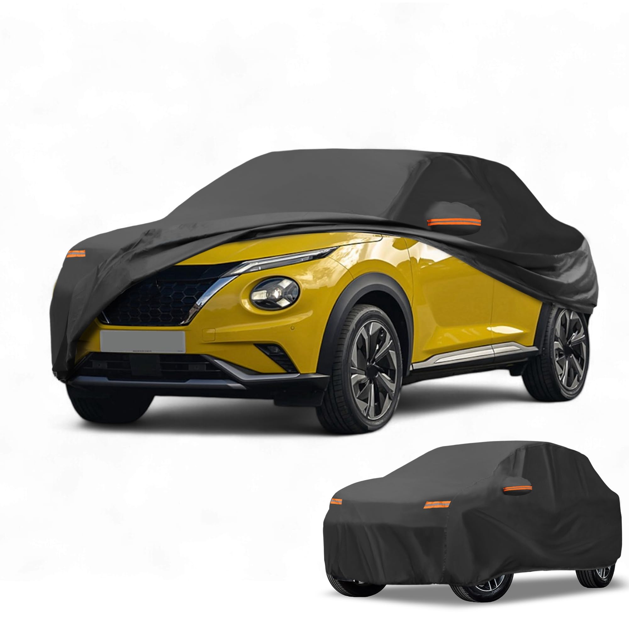 Funda para Todo Clima Protección Exterior Completa Anti-UV Sol Lluvia para Nissan Juke 210D-PU Negro con Franjas Reflectantes.