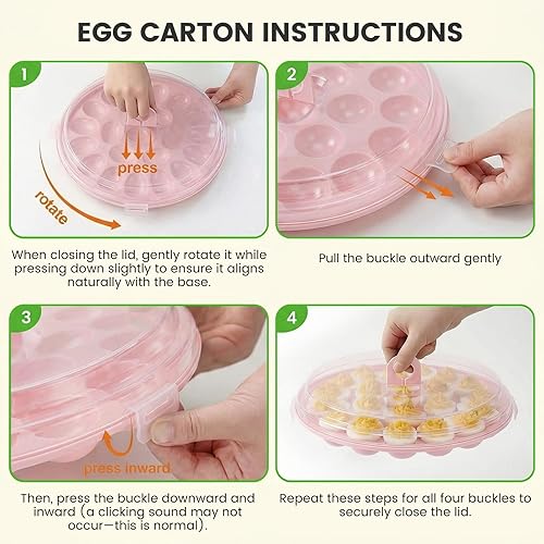 Miniatura 8 de HANSGO Recipientes para Huevos Rellenos con Tapa, Bandeja Portadora para Huevos Rellenos con 22 Ranuras para Fiestas y Cocina del Hogar, Rosa
