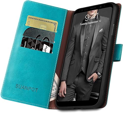 Miniatura 5 de SUANPOT Funda de piel tipo cartera para Samsung Galaxy S9 de 5.8 pulgadas (no S9+) con bloqueo RFID, tarjetero y tarjetero con tapa para teléfono,