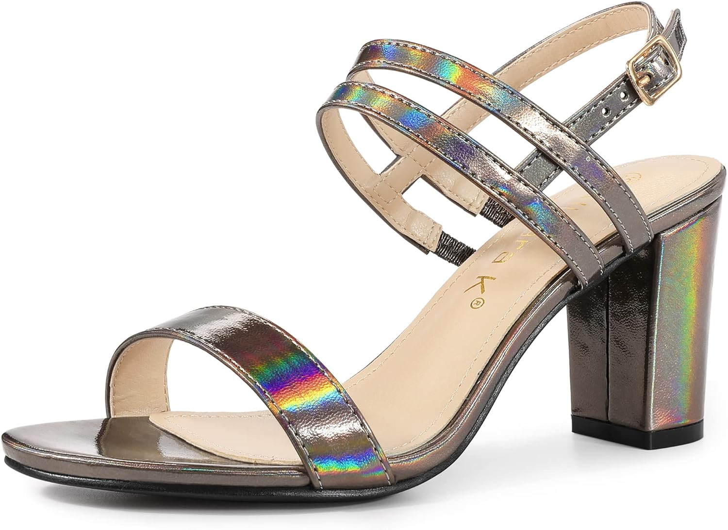 Allegra K Women's Slingback Block Heel Ankle Strap Gunmetal Sandals 6.5 M US
