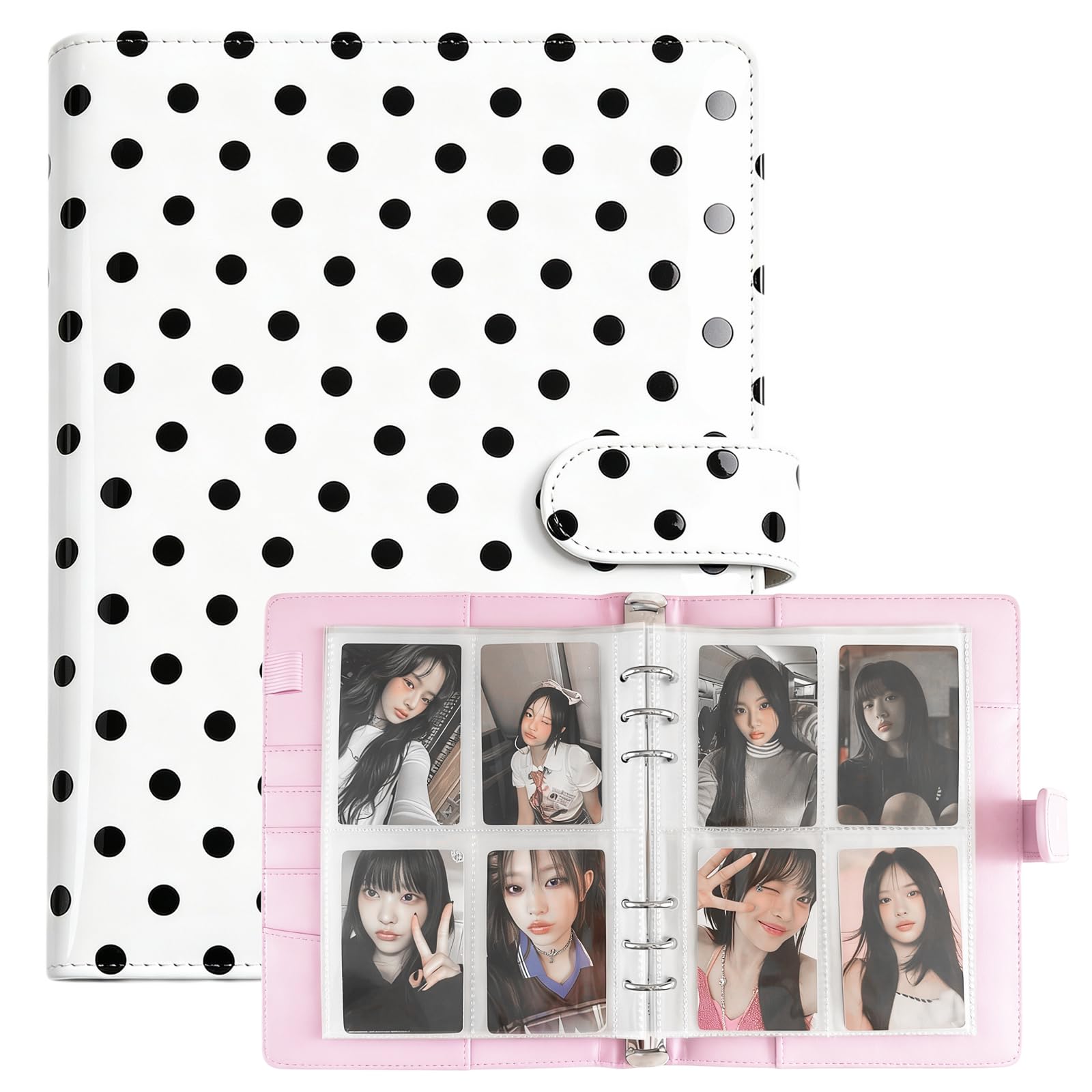 WELLRI A5 Kpop Photocard Binder with 30Pack Pages 6 Ring Photocard Holder Book PU Leather Cover Collector for 2x3’’ Idol Album Cards Trading Card (White)