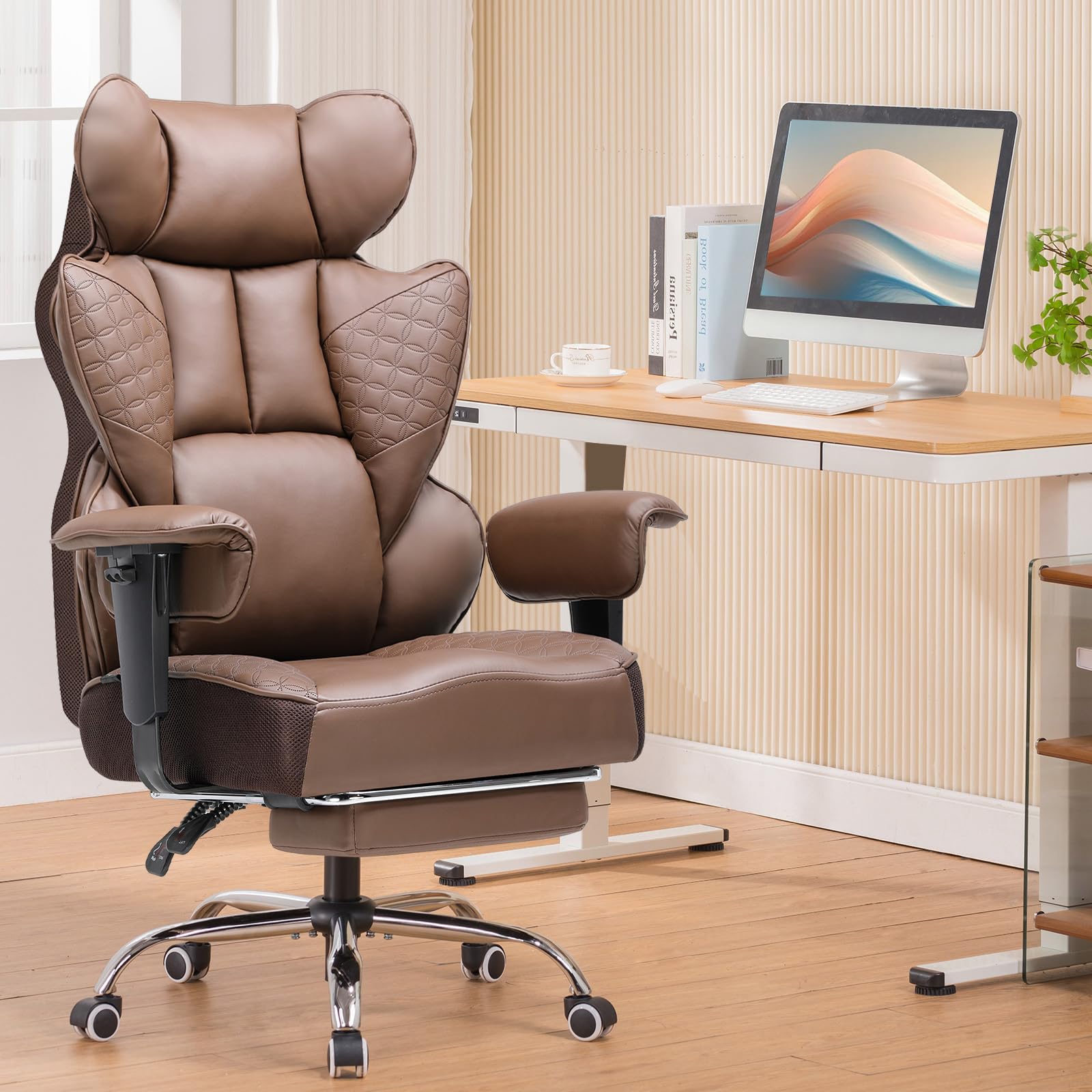 COMHOMA Silla de oficina ergonómica para videojuegos, silla de escritorio con reposabrazos ajustables, soporte lumbar de muelles ensacados para personas grandes y altas, 180 kg, asiento ancho, color