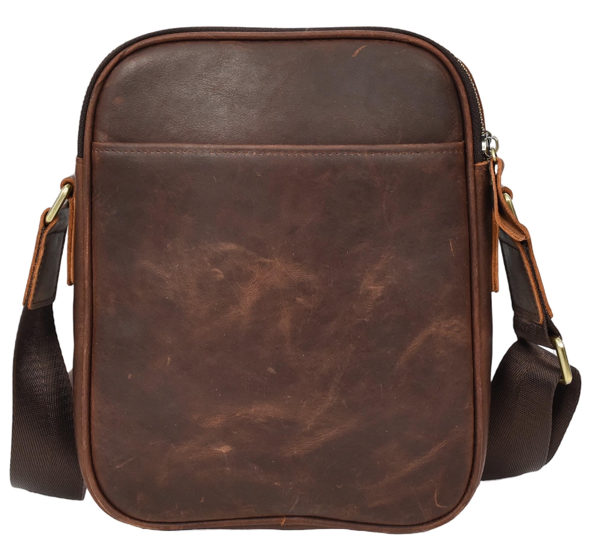 Morsalin - Borsa a tracolla da uomo, in pelle, con scomparti multipli con cerniera, tracolla regolabile, tasca frontale con patta
