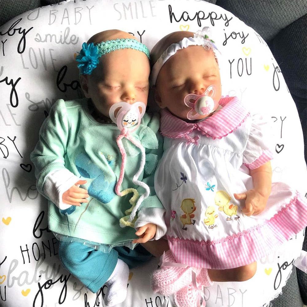RXDOLL Śpiące lalki Reborn Baby Dolls silikonowe bliźniaczki na całe ciało, 45 cm, realistyczna lalka bobas, anatomicznie poprawne, dziewczęta, prawdziwe życie, lalka, pełne silikonowe lalki Reborn