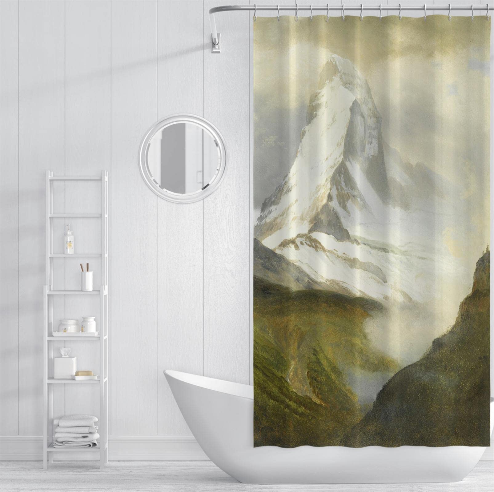 Landschaft Duschvorhang Liner Einzigartige Berg Duschvorhänge für Badezimmer Albert Bierstadt Polyester Stoff WC Vorhanghaken 120Wx200Lcm