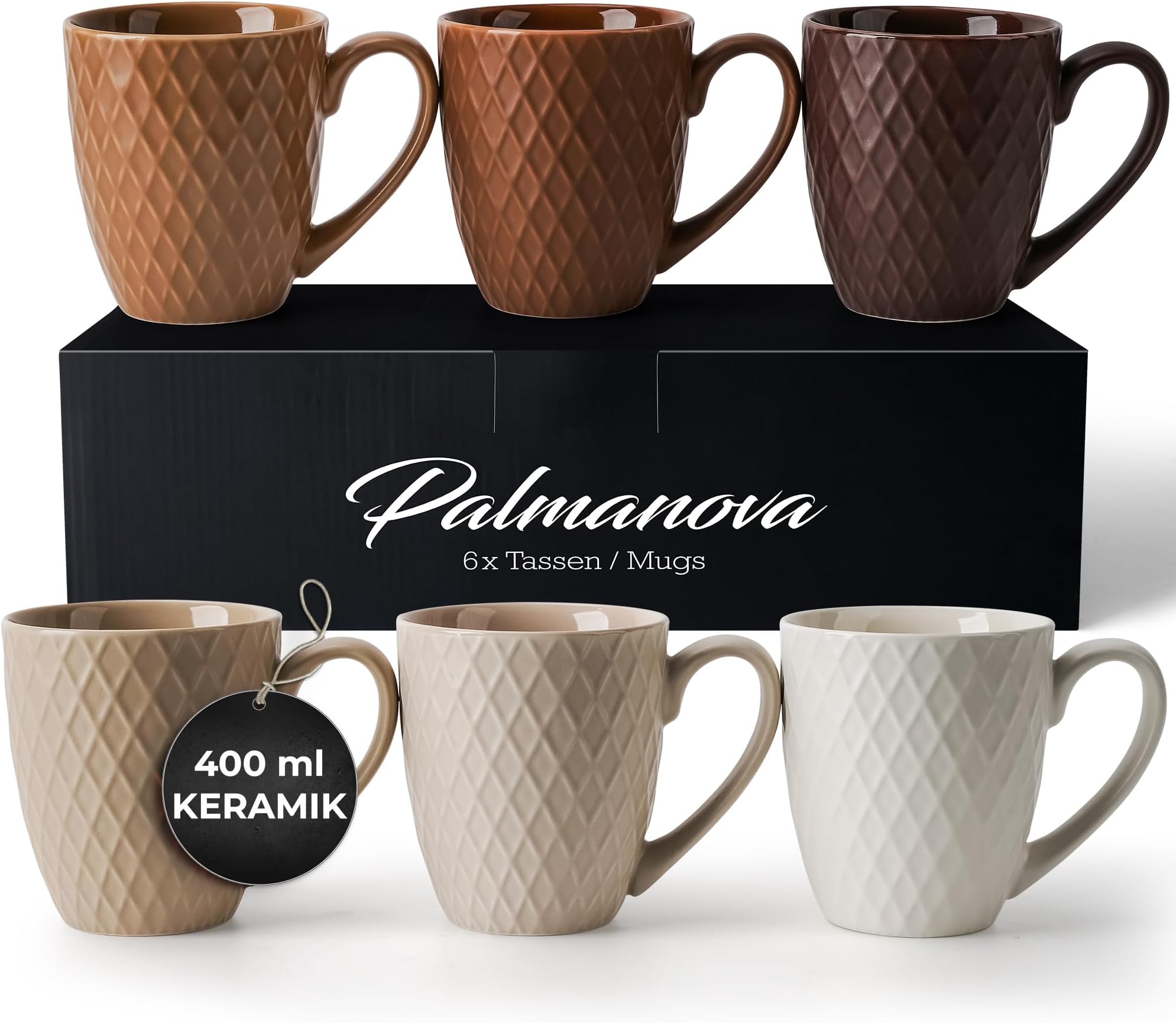 MIAMIO โ 6 x 400 ml โ Coffee mug set/mug - Modern ceramic mug Matt - Coffee mug large - Palmanova Collection (Beige)