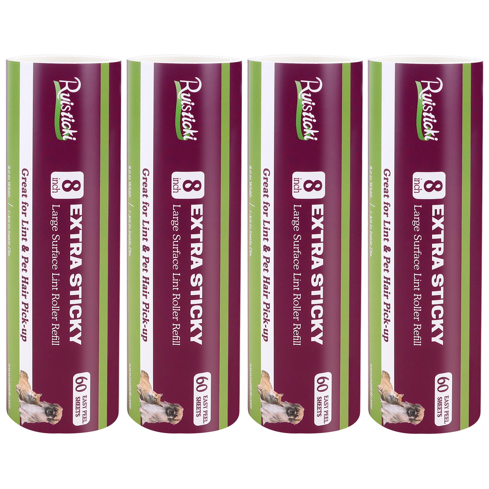 8 inch Lint Roller Refill for Scotch-Brite Pet Extra Sticky Large Surface Roller 50% Stickier Lint Roller Refill, Works Great On Pet Hair, 4 Refills, 60 Sheets per Refill, 240 Sheets Total
