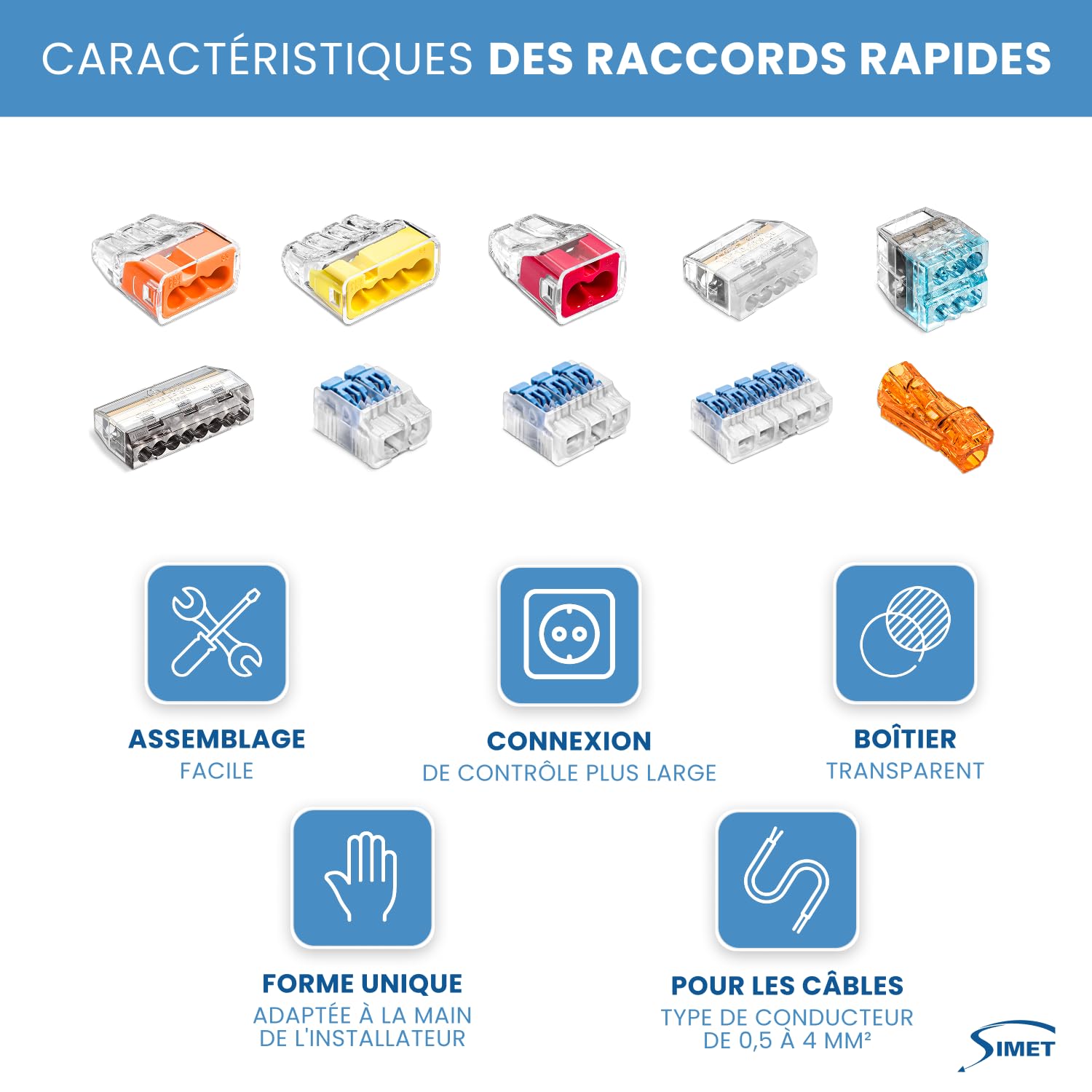 SIMET Set 240 connecteurs rapides à levier | bornes à levier 0,2–4 mm² | pour câble universel | levier de verrouillage