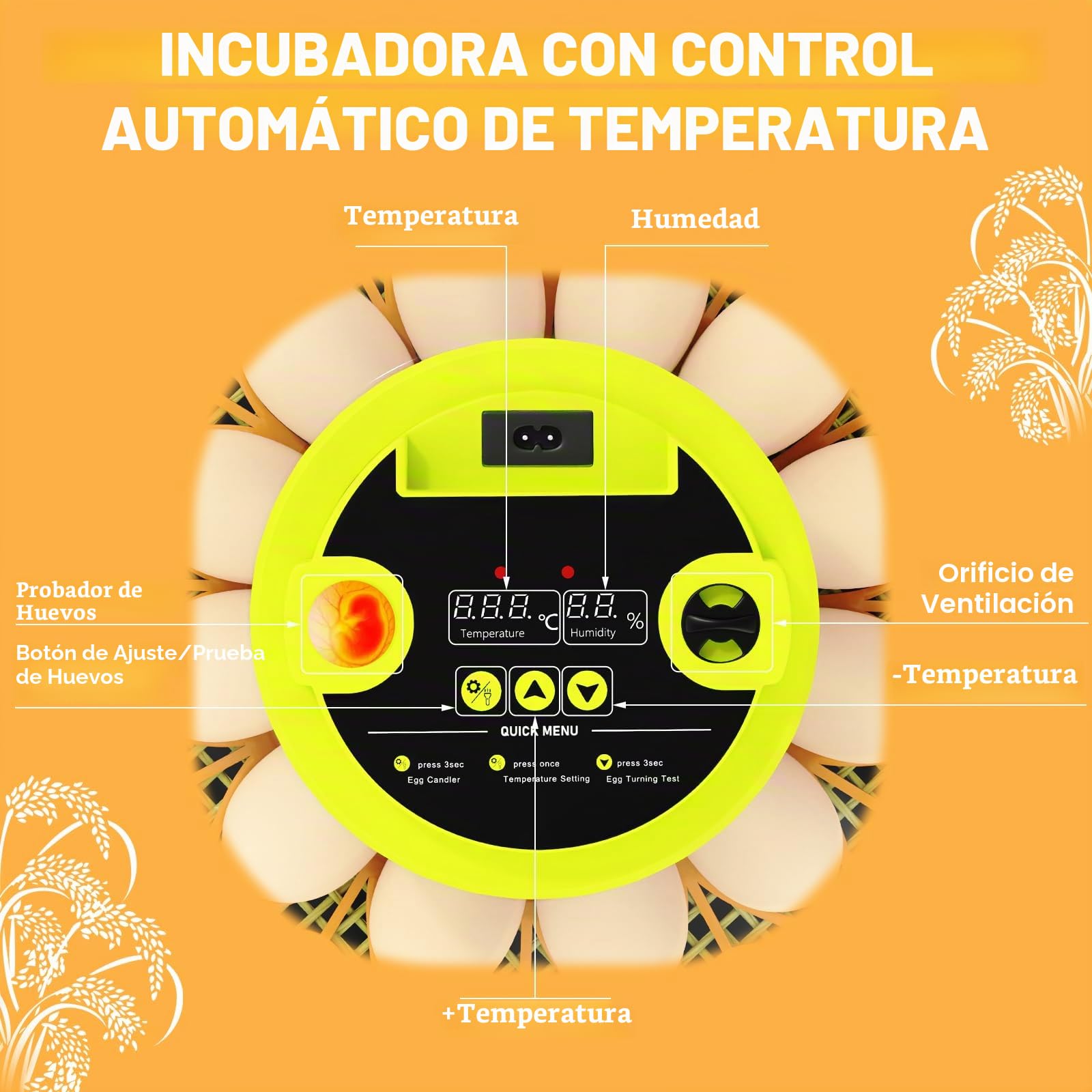 Incubadora de 12 huevos totalmente automática, incubadora de gallinas con suministro de agua automático y volteador de huevos automático, control de humedad, examinador de huevos para gallinas, patos