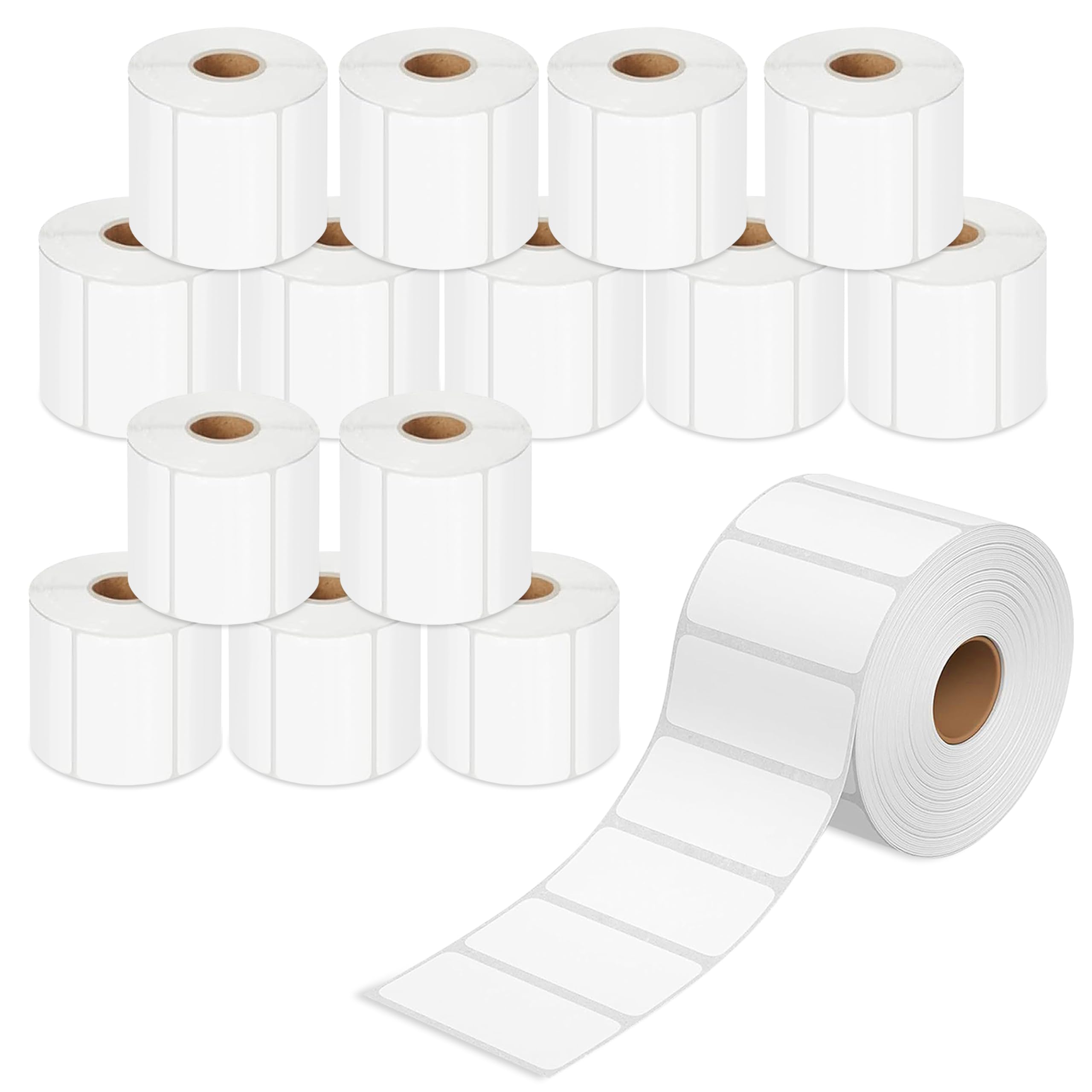 GLUN Direct Thermal Barcode-Etiketten, Größe 50 mm x 25 mm, 15.000 Etiketten, 15 Rollen, direktes thermisches Weiß, selbstklebender Aufkleber zum Beschriften und Barcodieren