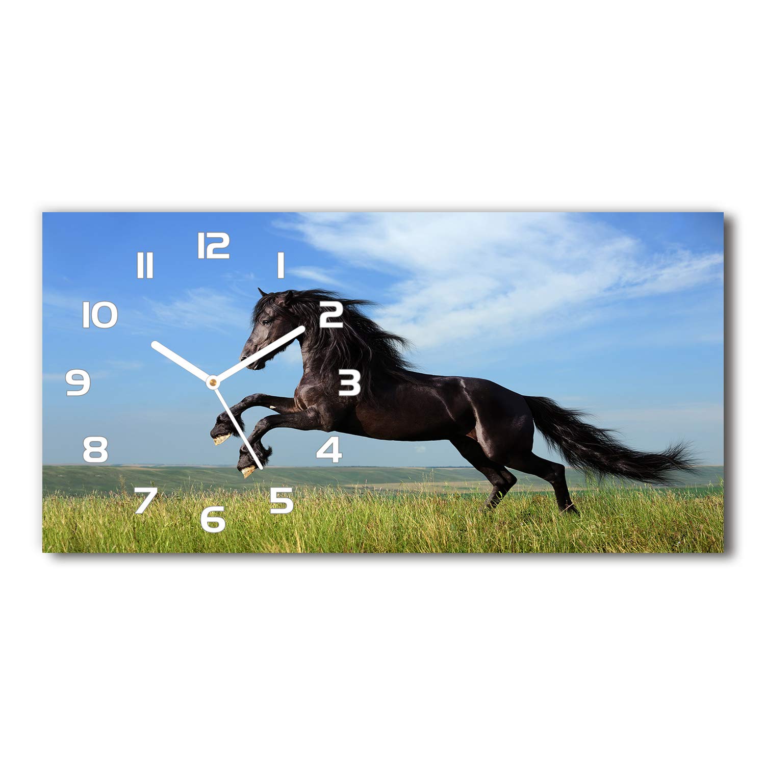 Horloge en verre 60x30cm silencieuse sur pied salon design noir et blanc