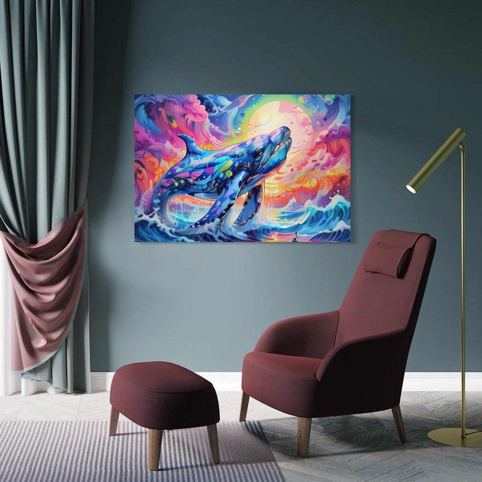 Junmoney Whale Canvas Wall Decor, 24x36inch(60x90cm), for Home Lounge, Bedroom Or Reading Nook, Modern Wall Decor for Cosy Interiors