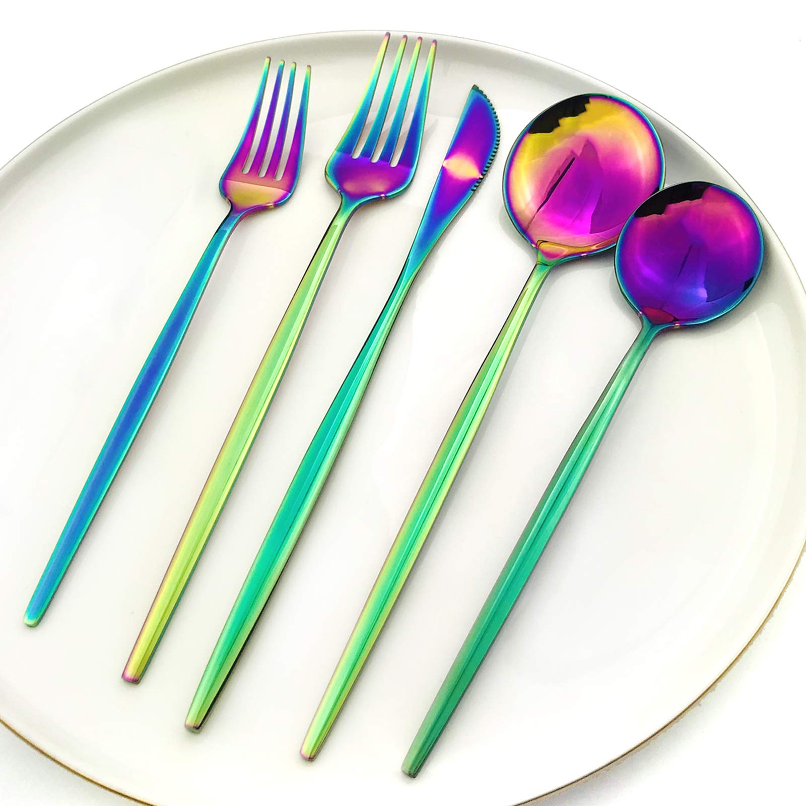Rainbow - Juego de cubiertos de 36 piezas para cubiertos con espejo pulido, cubiertos de acero inoxidable 18/0 para casa, cocina, fiesta, hotel, restaurante, servicio de boda para 6