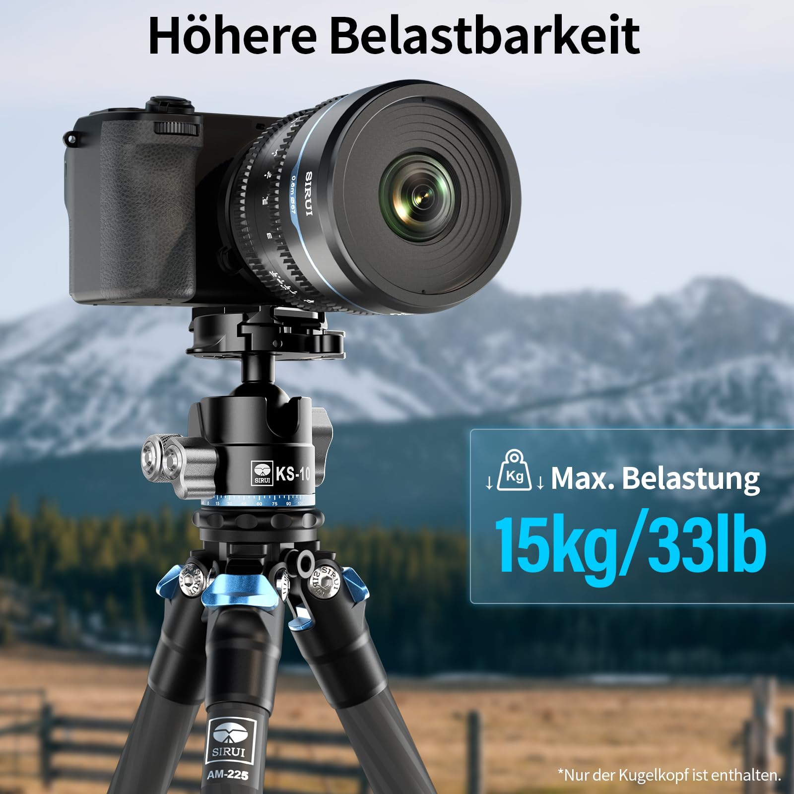 SIRUI KS-10 Kugelkopf Low Profile für Stativ, 29 mm 360° Panorama Aluminium Stativkopf für Kamera, Camcorder, Kugelkopf für Stativ, Einbeinstativ, Maximale Belastbarkeit 15 kg