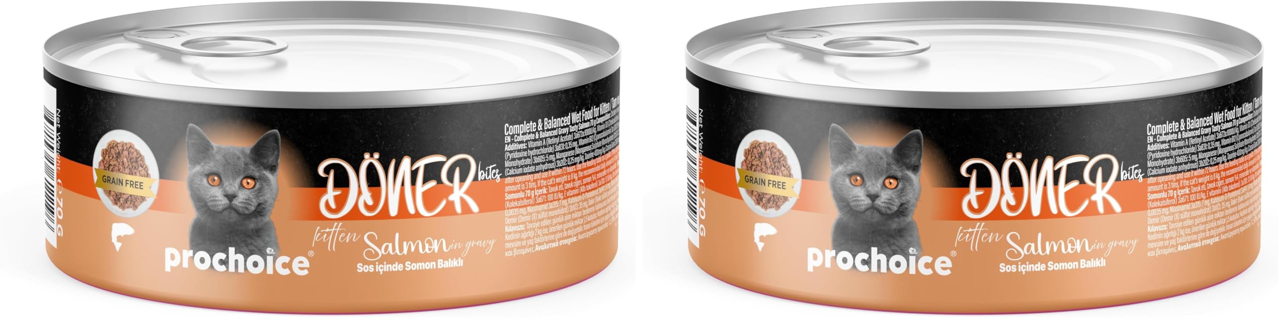Prochoice Döner Salmon, Sos İçinde Somon Balıklı Tam & Dengeli Yavru Kedi Maması 70 gr (2 paketi)
