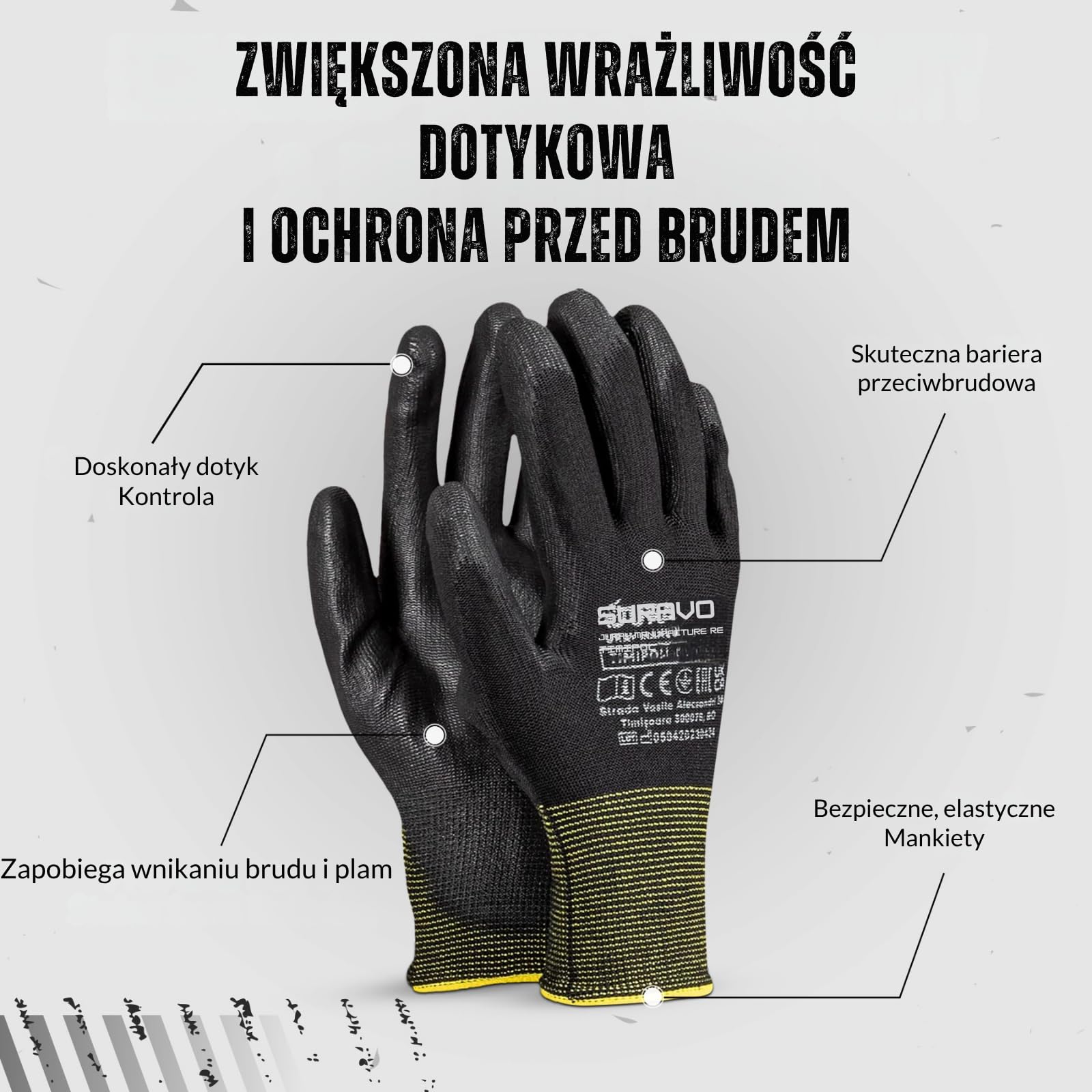 FUZZIO 24 pary rękawic roboczych Jurav PU - klamry robocze XL-10