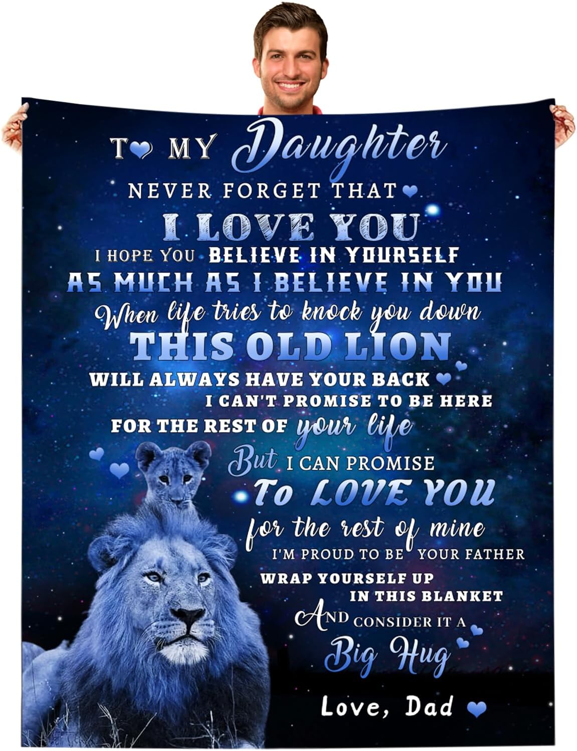 to My Daughter Blanket from Dad, Lion Blanket to My Daughter, Birthday Thanksgiving Gifts for My Daughter Super Soft Cozy Flannel Throw Blanket for Bed Sofa 60x50 in