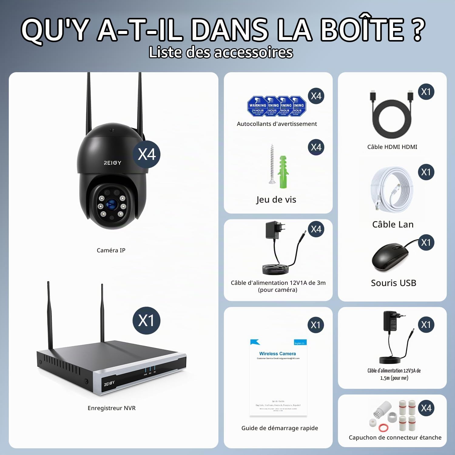 REIGY 8MP Kit Camera Surveillance WiFi Exterieure avec 1TB Disque Dur, 4K Système Videosurveillance 16CH NVR + 4X Camera 360°(3840*2160p), Audio Bidirectionnel Vision Nocturne Colorée IP66 Imperméable