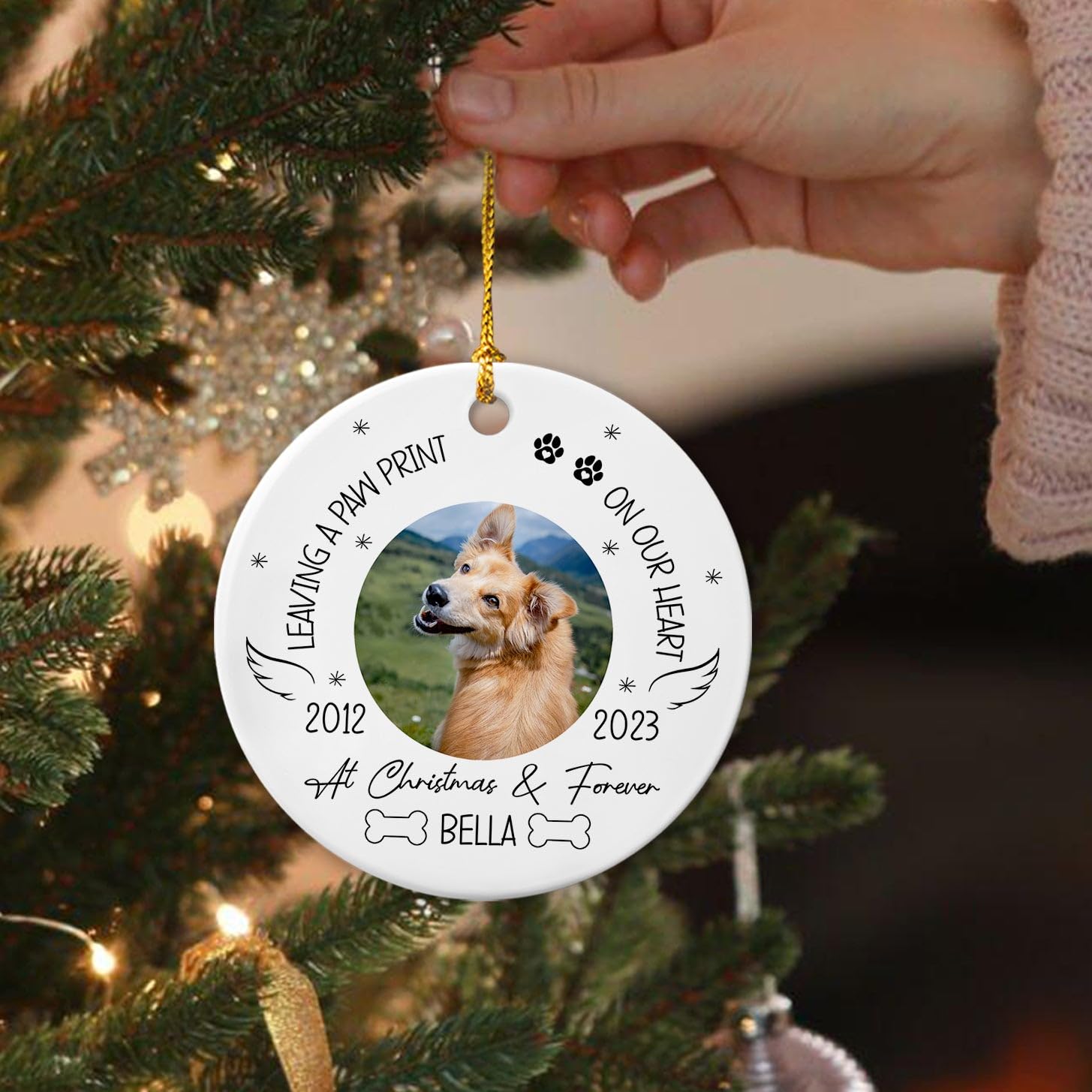Cenluxy Personalized Dog Photo Memorial Ceramic Ornament, Custom Picture Name Xmas, Christmas 2025