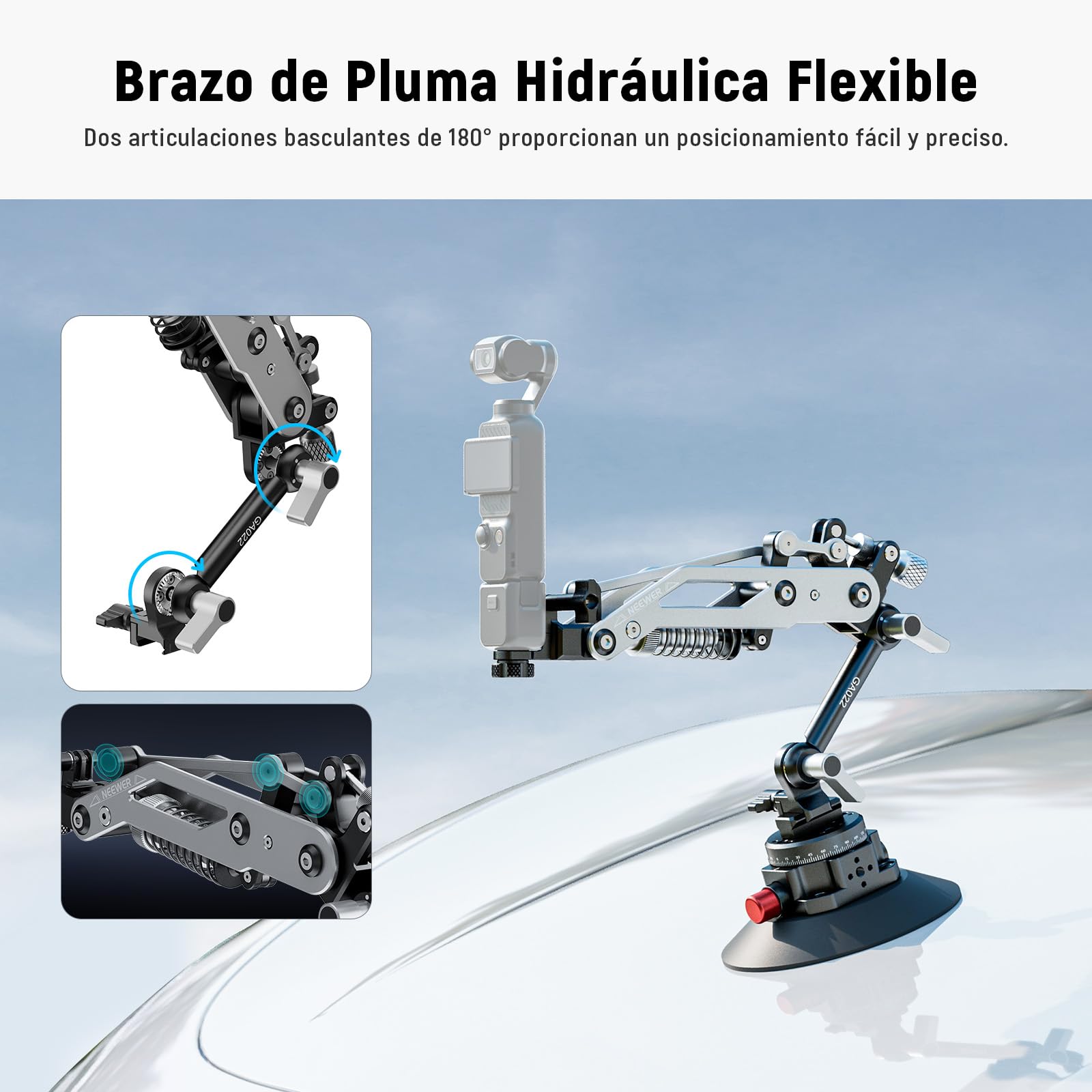 NEEWER Soporte Hidráulico con Ventosa para Coche, riel OTAN con Cierre rápido, Base giratoria de 360°, Compatible con GoPro Dji Osmo Pocket 3 Insta360 X5 X4 X3 cámara de acción 500 g máx. Carga GA022