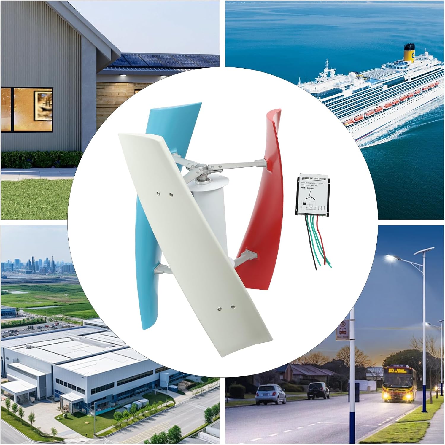 500W 垂直風力発電機、12V 出力風力タービン、コントローラー付き